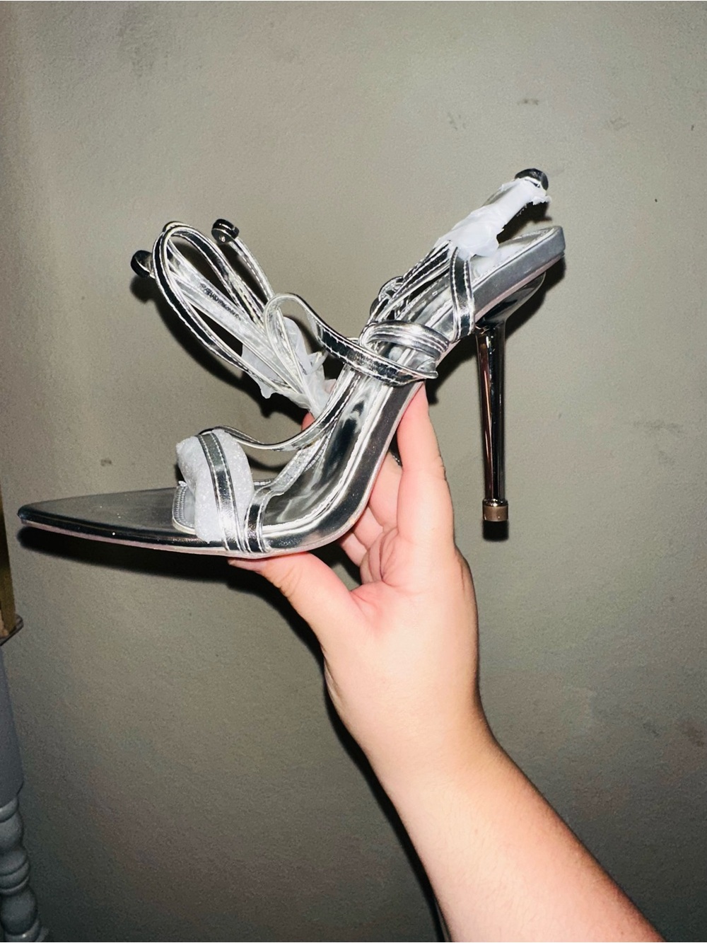 Brand new silver pointed toe heel size 6